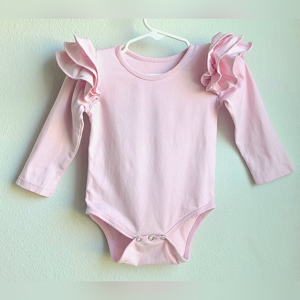 Girl's Pink Flutter Long Sleeve Romper /  Bodysuit Outfit, Sz 6-9M
